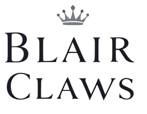 Logo for 'Blair Claws' with a crown symbol on a white background